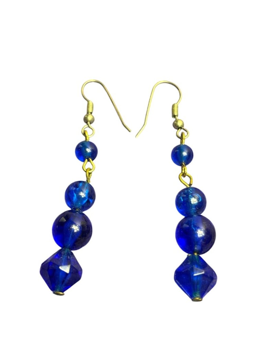 Blue Plastic Bead Dangle Earrings 2.5"